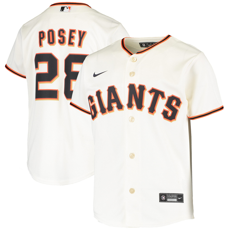 2020 MLB Youth San Francisco Giants #28 Buster Posey Nike Cream Home 2020 Replica Player Jersey 1
